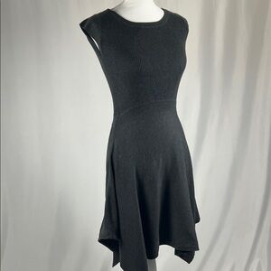 Elegant Charcoal Sleeveless Stretchy Knit Dress with Uneven Hem